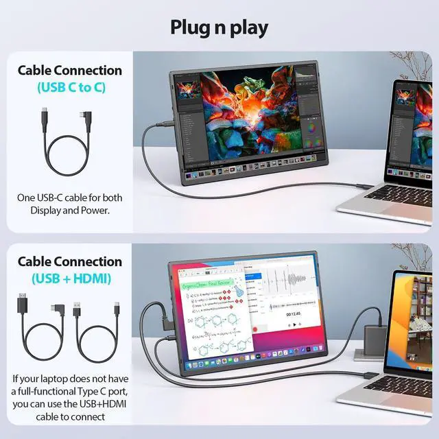 Alt view image 6 of 7 - 16.2'' Laptop Monitor Extender, 1920 * 1200 USB-C/HDMI with Retractable Stand, Ultra-Slim Laptop Screen HDR Eye Care Computer Display Plug-Play, External Monitor for MAC PC Phone PS4 Switch
