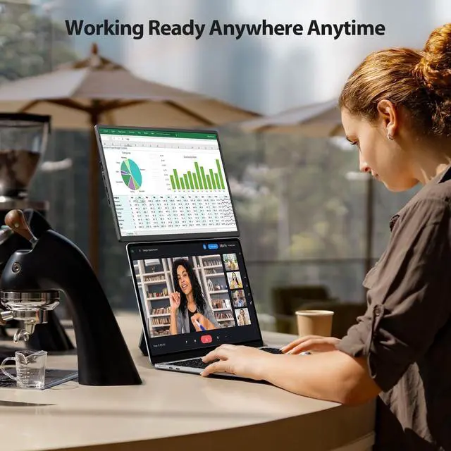 Alt view image 7 of 7 - 16.2'' Laptop Monitor Extender, 1920 * 1200 USB-C/HDMI with Retractable Stand, Ultra-Slim Laptop Screen HDR Eye Care Computer Display Plug-Play, External Monitor for MAC PC Phone PS4 Switch