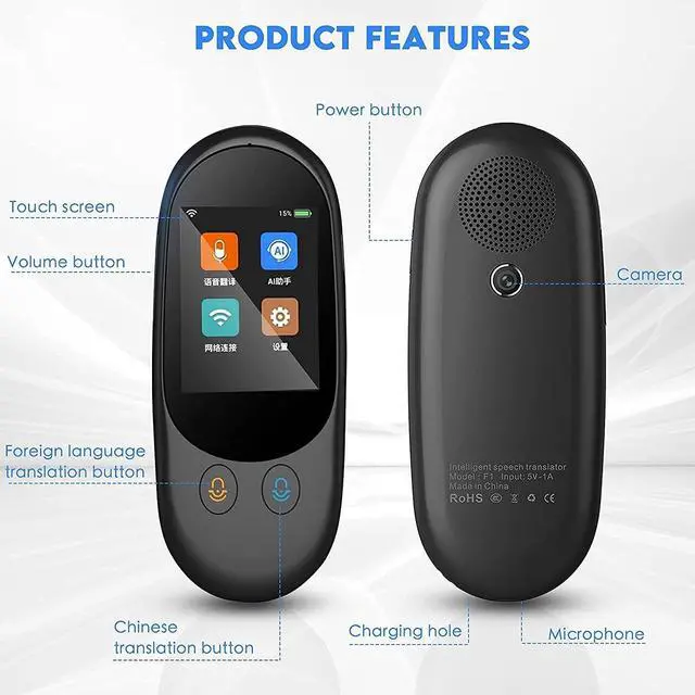 Alt view image 5 of 5 - Smart Voice & Camera Translator Device - 2.4 Inch Touch Sn, 102 Language rt with WiFi/Hotspot/Offline Real Time