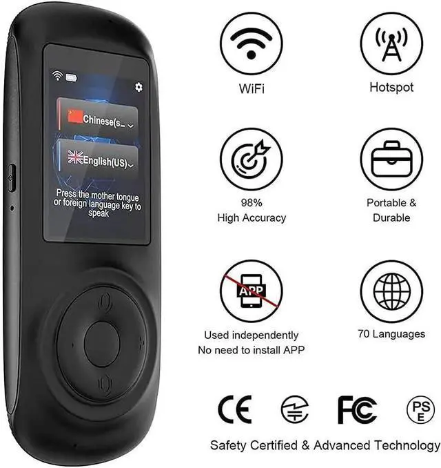 Alt view image 3 of 6 - Language Translator Device, Portable Voice Translator,Support 70 Languages,WiFi/Hotspot/Two Way Instant Voice Translator 2.4 Inch Touch Sn,for Learning Travel Business Happy Many Times Lofty