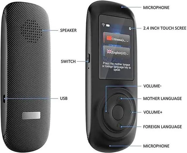Alt view image 4 of 6 - Language Translator Device, Portable Voice Translator,Support 70 Languages,WiFi/Hotspot/Two Way Instant Voice Translator 2.4 Inch Touch Sn,for Learning Travel Business Happy Many Times Lofty
