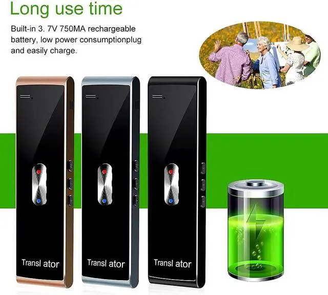 Alt view image 6 of 6 - Portable Mini Wireless Smart Translator 70 Languages Two-Way Real Time Instant Voice Translator APP Bluetooth (Silver)