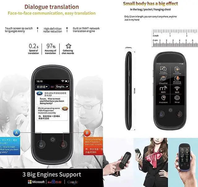 Alt view image 4 of 7 - Two-Way Offline Translator Device, Intelligent Language Translator Device with Voice 3.0-inch Touch Screen for Learning Travel and Shopping in 76 Languages