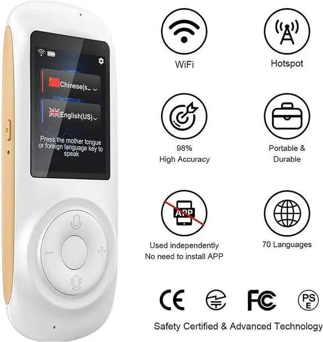 Alt view image 6 of 7 - Portable Voice Translator, Smart Foreign Language Translator Device, Wifi/4G Two-Way Speech/Text 2.4 Inch Touch Screen, Support 70 Languages, for Travel Business,White (White)