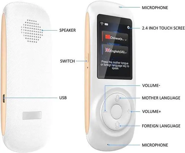 Alt view image 2 of 7 - Portable Voice Translator, Smart Foreign Language Translator Device, Wifi/4G Two-Way Speech/Text 2.4 Inch Touch Screen, Support 70 Languages, for Travel Business,White (White)
