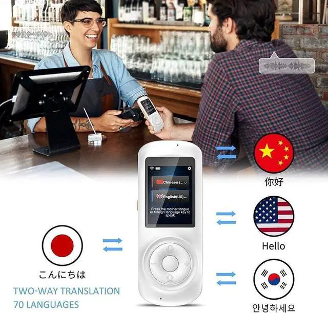 Alt view image 5 of 7 - Portable Voice Translator, Smart Foreign Language Translator Device, Wifi/4G Two-Way Speech/Text 2.4 Inch Touch Screen, Support 70 Languages, for Travel Business,White (White)