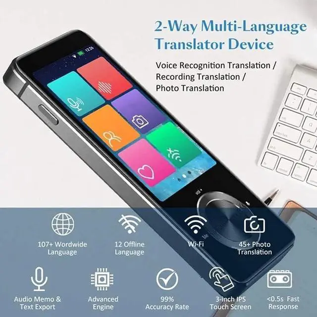 Alt view image 7 of 7 - M9 Portable Language Translator 107 Languages Two-Way Real-Time WiFi/Offline Recording/Photo Translatio Language Translator Hello Yearn for Elegant Vision
