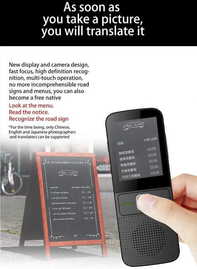 Alt view image 6 of 6 - Language Translator Device, Portable Instant Translator Device Supports WiFi/Bluetooth/Offline Two-Way Real-Time Online 137 Languages Smart Language Translator for Travel Business Learning 25 Upgraded