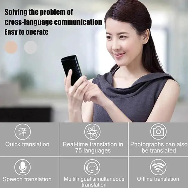 Alt view image 3 of 6 - 76 Languages Voice Translator English Japanese Korean French Russian German Chinese Spanish Translation Travel Translator (Color : White) (Black) Elegant Vision (Black)