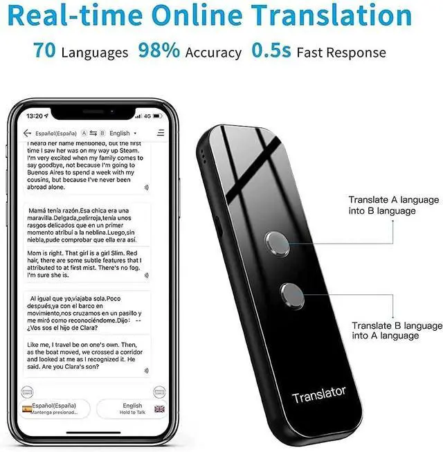 Alt view image 3 of 7 - Smart Voice Translator Smart Instant Real Time Voice 70 Languages Travel Business Translator (Color : Black) (Grey) Vision (Grey)
