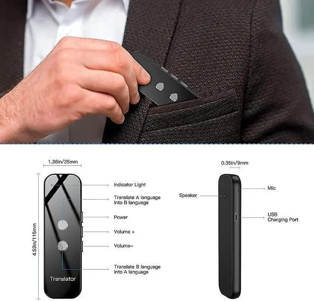 Alt view image 4 of 7 - Smart Voice Translator Smart Instant Real Time Voice 70 Languages Travel Business Translator (Color : Black) (Grey) Vision (Grey)