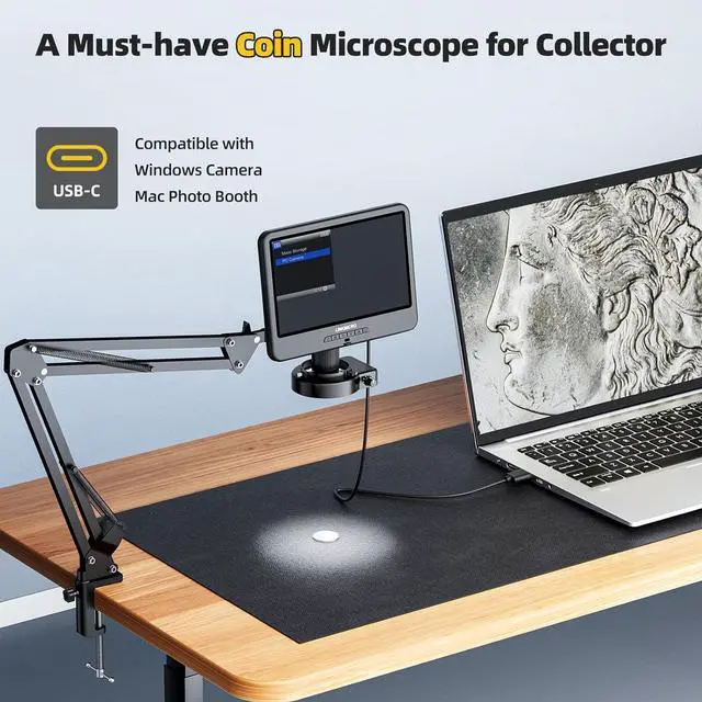 Alt view image 6 of 7 - LM109A 10.1 inch Digital Microscope with Flexible Arm Stand | 1080P Video, Soldering Microscope for Electronics, 56 LED Ring Light, 260X Full View Coins Magnifier for Adults, PC View