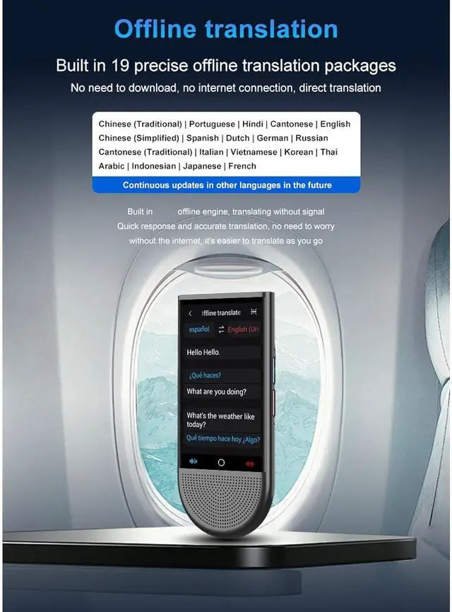 Alt view image 4 of 7 - AI Language Translator Device, Real Time Language Translator with 138 Languages, 4in Touchscreen 1GB 16GB, Camera Online Offline AI Voice Translation for Business, Learning,