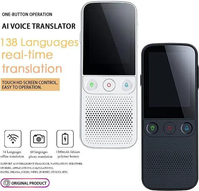 Alt view image 5 of 5 - Smart Instant Language Translator Multi-Language Real Time Translation Device Portable Photo Scanning Translator 2.4 Inch Touch Screen WiFi Support Offline,B