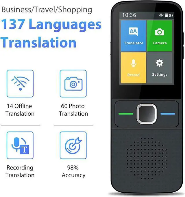 Alt view image 2 of 4 - Translator Device Smart Voice Translator Use Alone Offline/Hotspot/WiFi Support 138 Languages High Intelligence Speed and Accuracy with 2.4 Inch Touch Screen,
