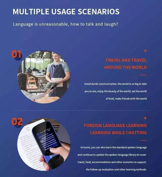 Alt view image 2 of 7 - 2020 4G WiFi Touch Screen Portable Mobile Smart Language Voice Translator Supports 106 Languages,White,