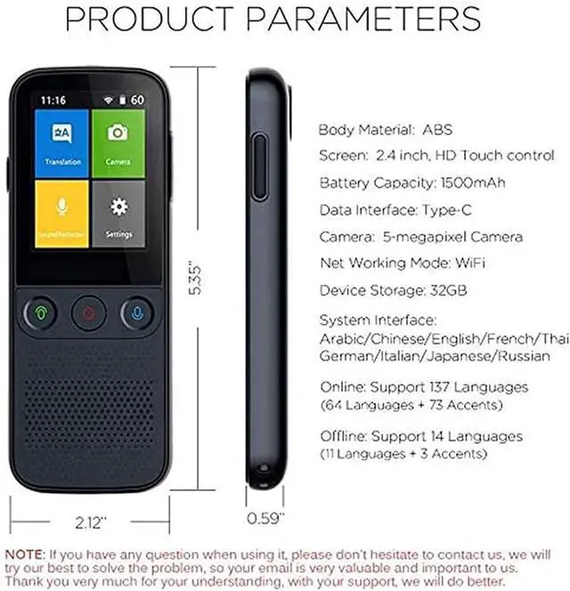 Alt view image 3 of 4 - Language Device Two Way Real Time Voice/Photo/Recording Translation WiFi/Hotspot/Offline with Camera Support 137 Languages for Travel Business Independence,