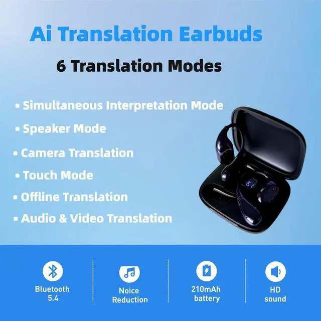 Alt view image 2 of 5 - Ai Translation Earbuds, 150 Languages Real-Time Translator, Bluetooth Headphones for iOS & Android