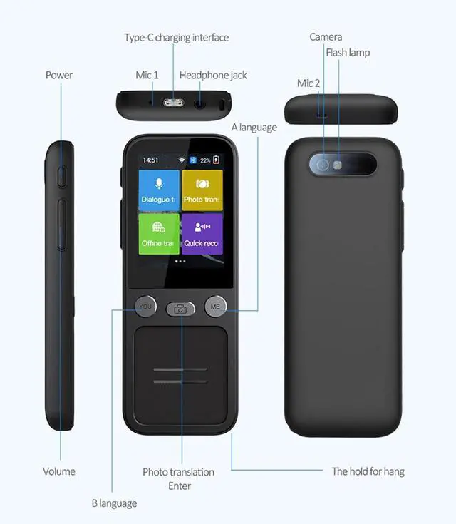 Alt view image 6 of 7 - Instant Two-Way Language Translator Device, Offline Language Translator, Online Translation 134 Languages, Photo Translation 43 Languages, 10 Offline Languages, for Travel