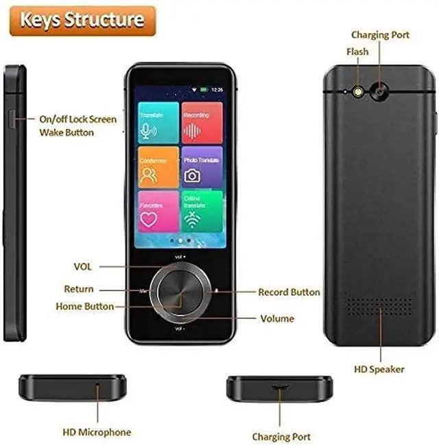 Alt view image 2 of 5 - Language Translator Device,107 Languages Mini Smart Voice Translator, 12 Languages Offline Translator WiFi/Hotspot 43 Country Photo translations Touch Screen P Translator,