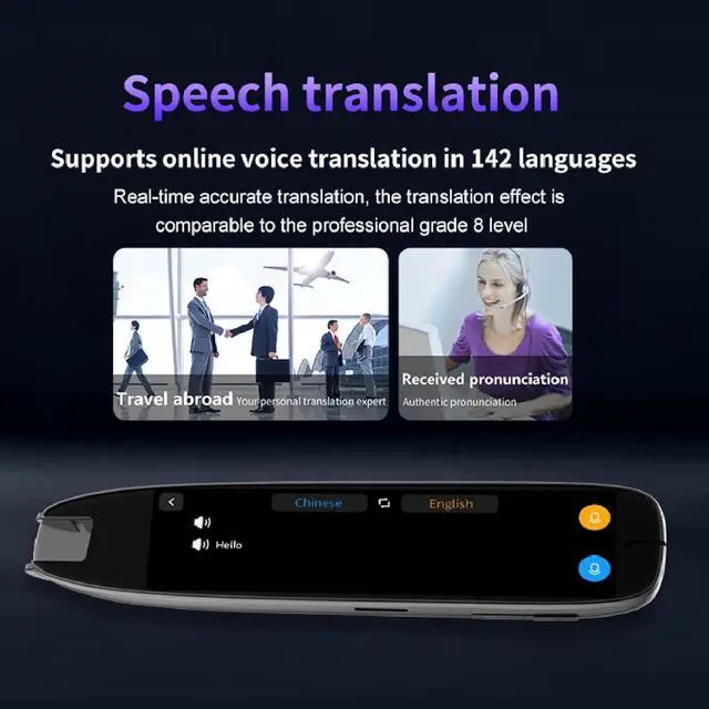Alt view image 5 of 7 - WiFi Translation Pen 3.7 Inch Touchscreen Voice Translator 142 Languages Online Scanning Reading for Office Travel Study Black