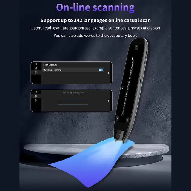 Alt view image 3 of 7 - WiFi Translation Pen 3.7 Inch Touchscreen Voice Translator 142 Languages Online Scanning Reading for Office Travel Study Black