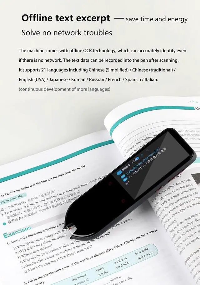 Alt view image 4 of 4 - Scanning Reading Translation Pen, Photo Translate Dictionary Pen, 116 Languages Instant Voice Translator Device | Support Offline WiFi | Suitable for Study, Work, Travel,