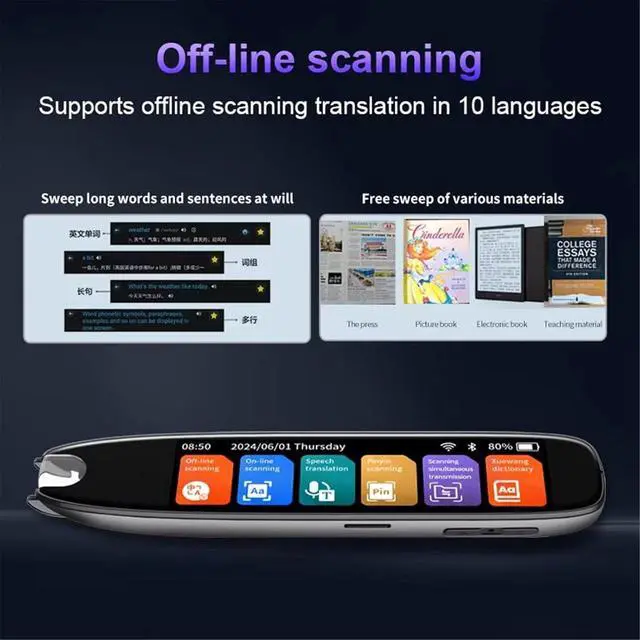 Alt view image 2 of 7 - Scan Reader Pen, S65 Translation Pen Real Time ligent Text Scanning Point Reading Learning Smart Voice Translator Device Recording Pen for Dyslexia, Elderly, Kids, Students