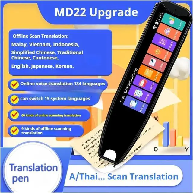 Alt view image 2 of 7 - MD22 Voice Translator Offline Scan Translation Pen 134 Voice Translation 9 OfflineTranslation Business Scanning Reading Pen(Black)