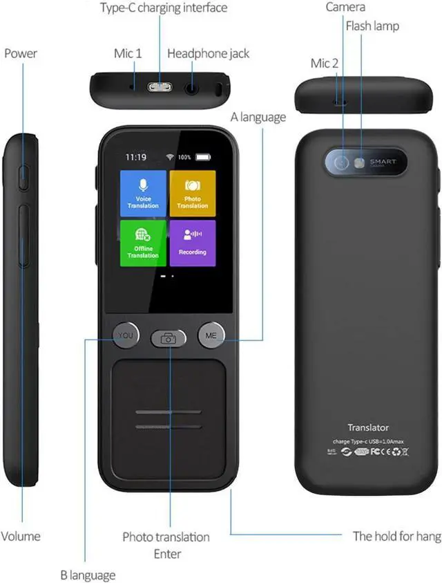 Alt view image 2 of 7 - T16 Smart Translator 134 Languages AI Voice 10 Offline Accurate Translation Device for Business Study Travel