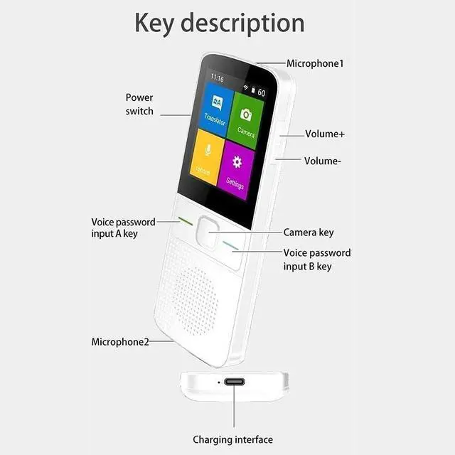 Alt view image 5 of 7 - Language Translator Device, Portable Voice Translator 137 Languages Two Way Language Instant Voice Translato,2.4 Inch Touch Screen Needed Efficency Needed