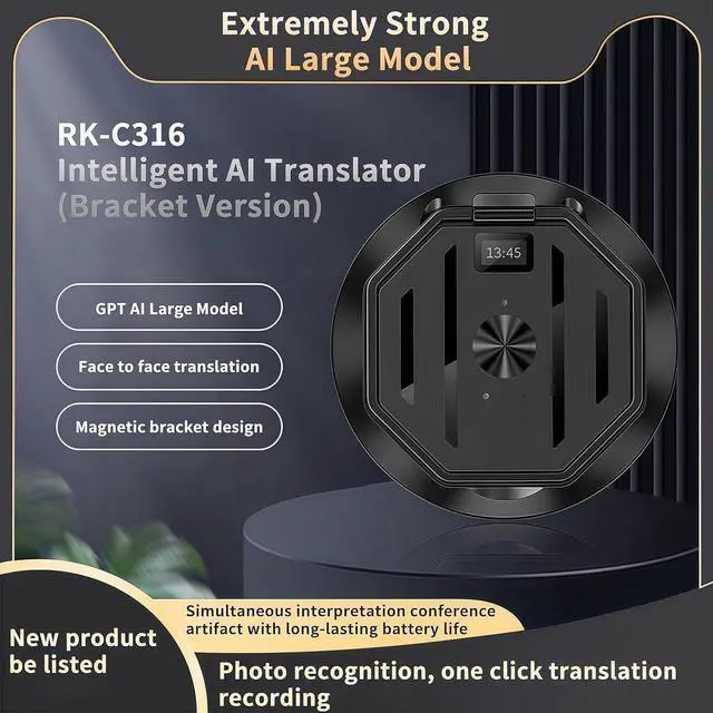 Alt view image 3 of 6 - Portable AI Translator Magnetic Phone Stand, Bluetooth Real-Time 1v1 Voice/Photo Simultaneous Translation for 70 Languages, 32GB Storage, 45-Day Battery, Perfect for Travel & Business