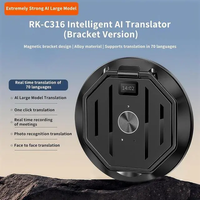 Alt view image 4 of 6 - Portable AI Translator Magnetic Phone Stand, Bluetooth Real-Time 1v1 Voice/Photo Simultaneous Translation for 70 Languages, 32GB Storage, 45-Day Battery, Perfect for Travel & Business