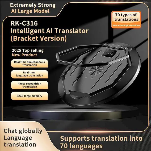 Alt view image 2 of 6 - Portable AI Translator Magnetic Phone Stand, Bluetooth Real-Time 1v1 Voice/Photo Simultaneous Translation for 70 Languages, 32GB Storage, 45-Day Battery, Perfect for Travel & Business