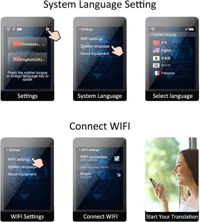 Alt view image 5 of 7 - 70 Languages Real-Time Intelligent Voice Translator Machine,Smart Two Way WiFi 2.4Inch Touch Screen Portable Translation for Learning Travel Business Shopping,Black Needed Efficency Needed