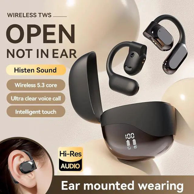 Alt view image 2 of 6 - Real Talk Translator Ear Buds, Roostick Language Translator, Hook Earbuds Wireless, Bluetooth Earbuds Waterproof, Ipx5 Waterproof, Bluetooth 5.3 Open Ear Earbuds, Design for Sports/Gaming/Work (Black)