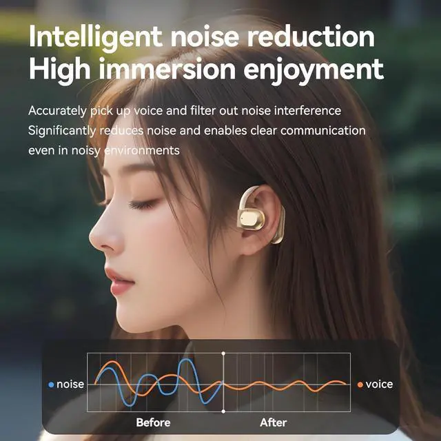 Alt view image 5 of 6 - Real Talk Translator Ear Buds, Roostick Language Translator, Hook Earbuds Wireless, Bluetooth Earbuds Waterproof, Ipx5 Waterproof, Bluetooth 5.3 Open Ear Earbuds, Design for Sports/Gaming/Work (Black)