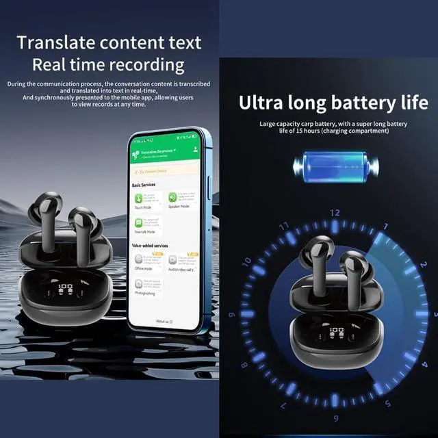 Alt view image 3 of 7 - B11 Intelligent Voice Translation Headset - Binaural Chinese-English Translator - Multi-Language Bluetooth Simultaneous Translation Translator (White)
