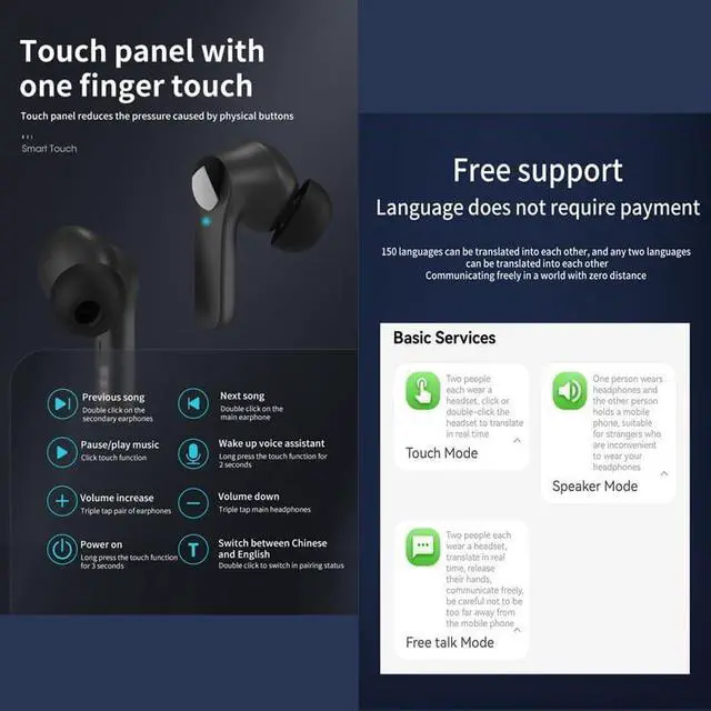 Alt view image 4 of 7 - B11 Intelligent Voice Translation Headset - Binaural Chinese-English Translator - Multi-Language Bluetooth Simultaneous Translation Translator (White)