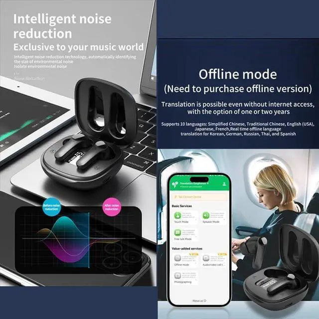 Alt view image 7 of 7 - B11 Intelligent Voice Translation Headset - Binaural Chinese-English Translator - Multi-Language Bluetooth Simultaneous Translation Translator (White)