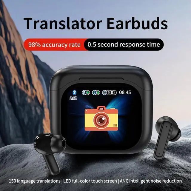 Alt view image 2 of 7 - AI Language Translator Earbuds, 150 Languages Translation Device and Support 10 Languages Offline Translation, 2-Way Translation Headset for Language Learning/Travel/Business (Black)
