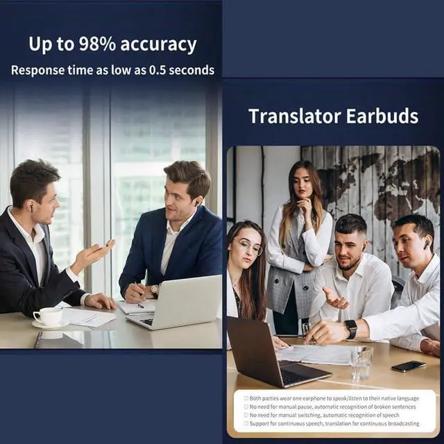 Alt view image 6 of 7 - B11 Intelligent Voice Translation Headset - Binaural Chinese-English Translator - Multi-Language Bluetooth Simultaneous Translation Translator (White)