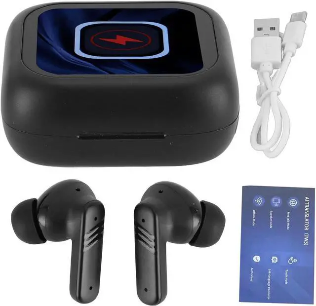 Main image of Language Translator Earbuds, Visual IPX5 Noise Cancellation Translator Device Earphone Supports 137 Languages Online Translation Bluetooth V5.4 for Translate (Black)