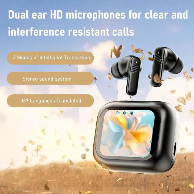 Alt view image 5 of 7 - Language Translator Earbuds, Visual IPX5 Noise Cancellation Translator Device Earphone Supports 137 Languages Online Translation Bluetooth V5.4 for Translate (Black)