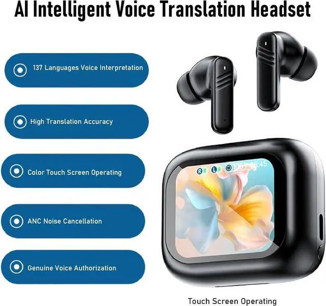 Alt view image 4 of 7 - Language Translator Earbuds, Visual IPX5 Noise Cancellation Translator Device Earphone Supports 137 Languages Online Translation Bluetooth V5.4 for Translate (Black)