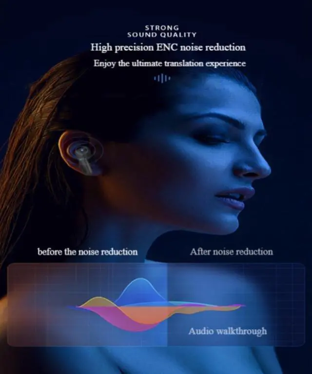 Alt view image 3 of 5 - Bluetooth Translation Earbuds Real Time 144 Language Translator Noise Cancelling 15 Hour Battery Life Ideal for Travel and Business (White)