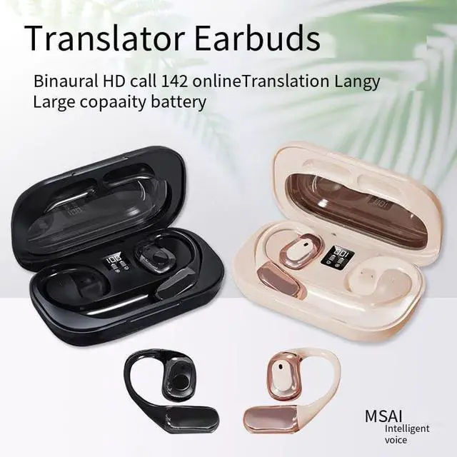 Alt view image 2 of 7 - Bluetooth V5.4 Headphones Open Ear 142 Countries Language Translator with Earhooks Bluetooth Sports Earphones Built-in Mic,60H Playtime Bone Conduction Headphones Earphones for Beige