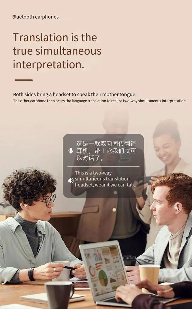 Alt view image 4 of 7 - Bluetooth V5.4 Headphones Open Ear 142 Countries Language Translator with Earhooks Bluetooth Sports Earphones Built-in Mic,60H Playtime Bone Conduction Headphones Earphones for Beige