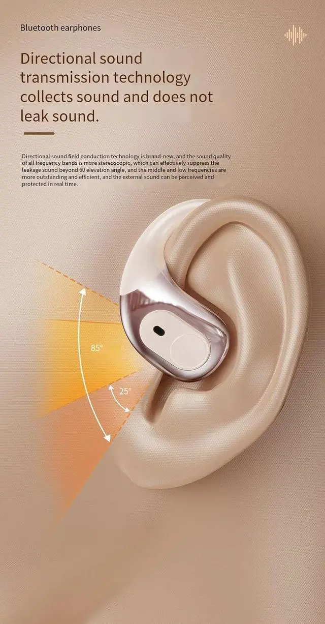 Alt view image 5 of 7 - Bluetooth V5.4 Headphones Open Ear 142 Countries Language Translator with Earhooks Bluetooth Sports Earphones Built-in Mic,60H Playtime Bone Conduction Headphones Earphones for Beige