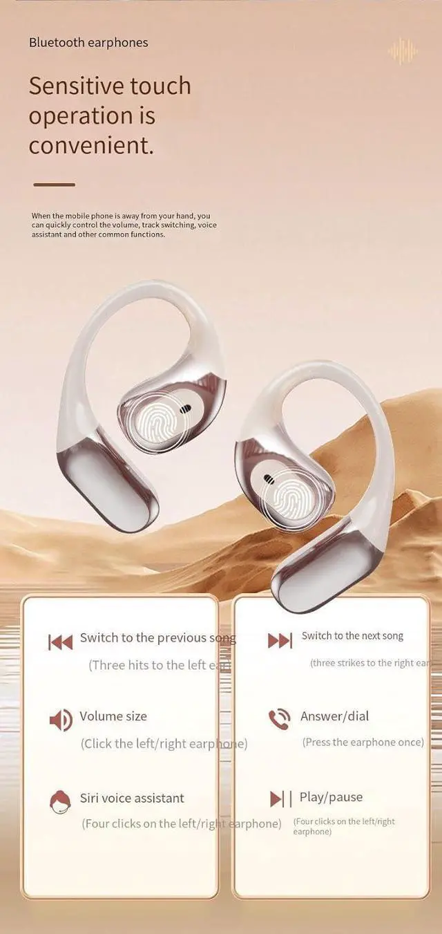 Alt view image 7 of 7 - Bluetooth V5.4 Headphones Open Ear 142 Countries Language Translator with Earhooks Bluetooth Sports Earphones Built-in Mic,60H Playtime Bone Conduction Headphones Earphones for Beige